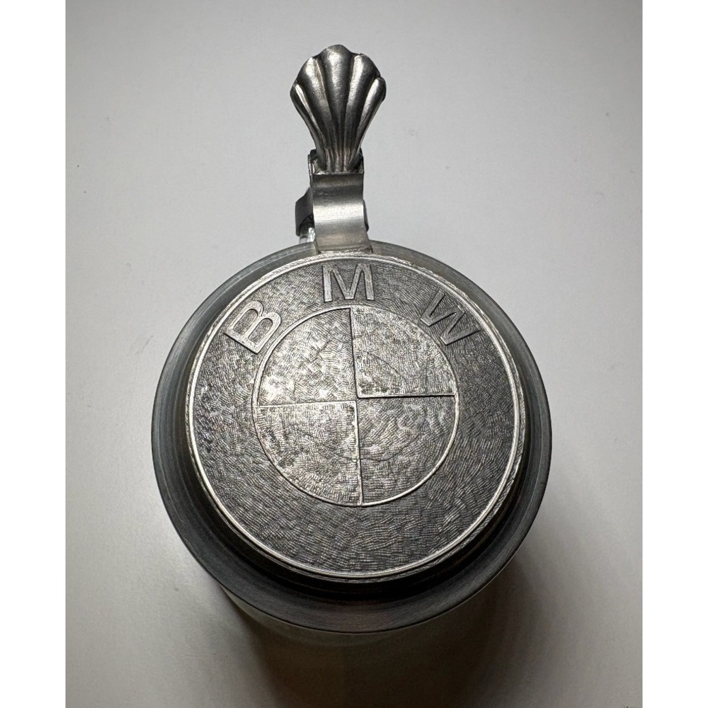 BMW Glass Pitcher Beer Mug Tin Lid Fine Cut Glass Engraving Vintage HTF
